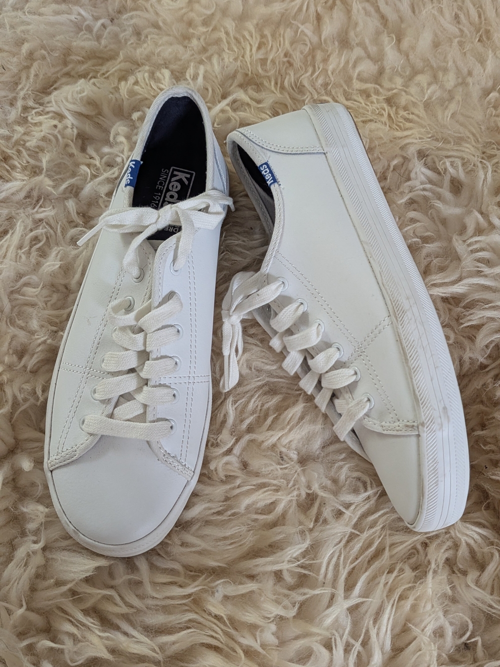 Keds White Low-Top Sneakers with Navy Tabs